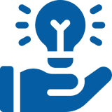 Hand holding a glowing light bulb.
