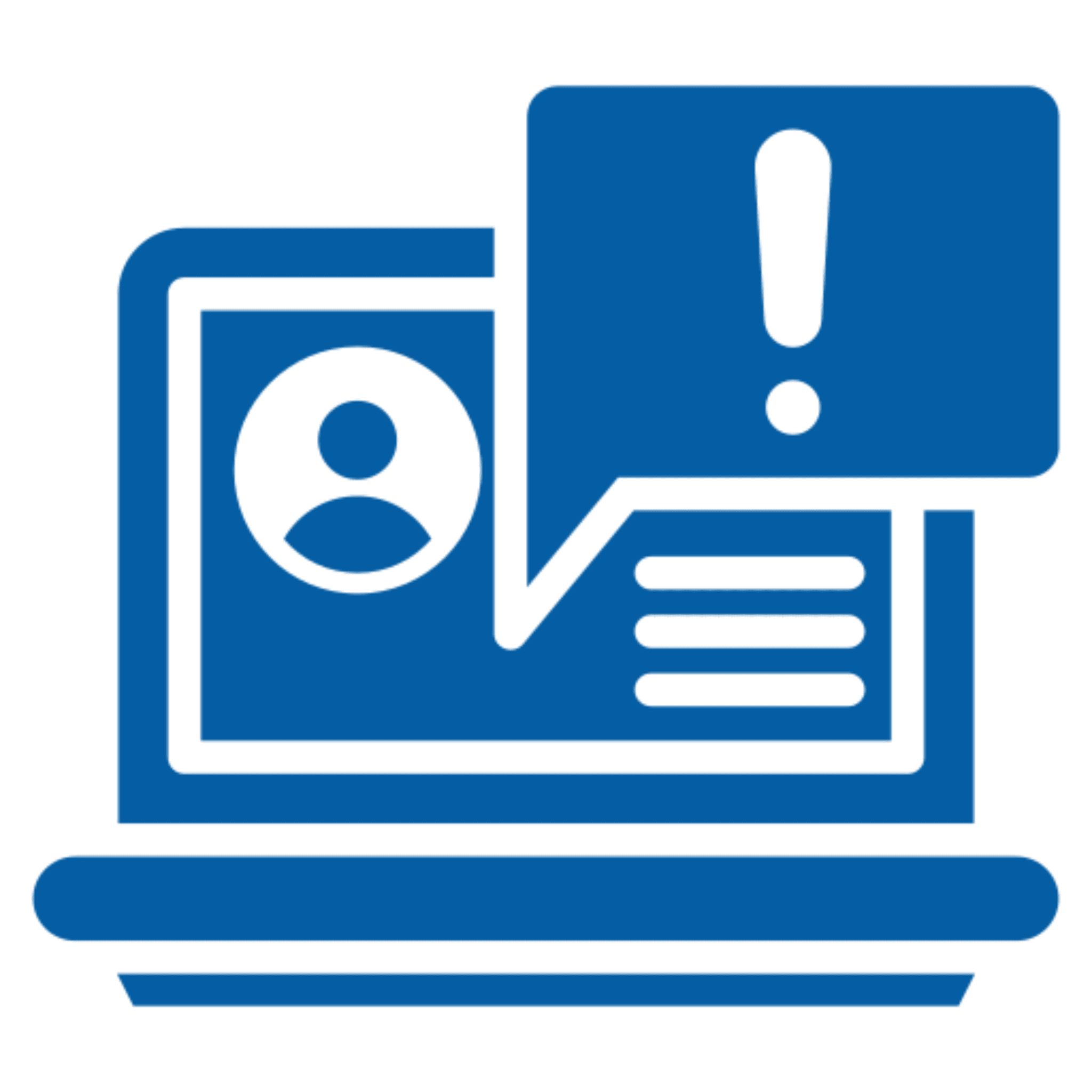 Laptop with alert notification icon displayed.