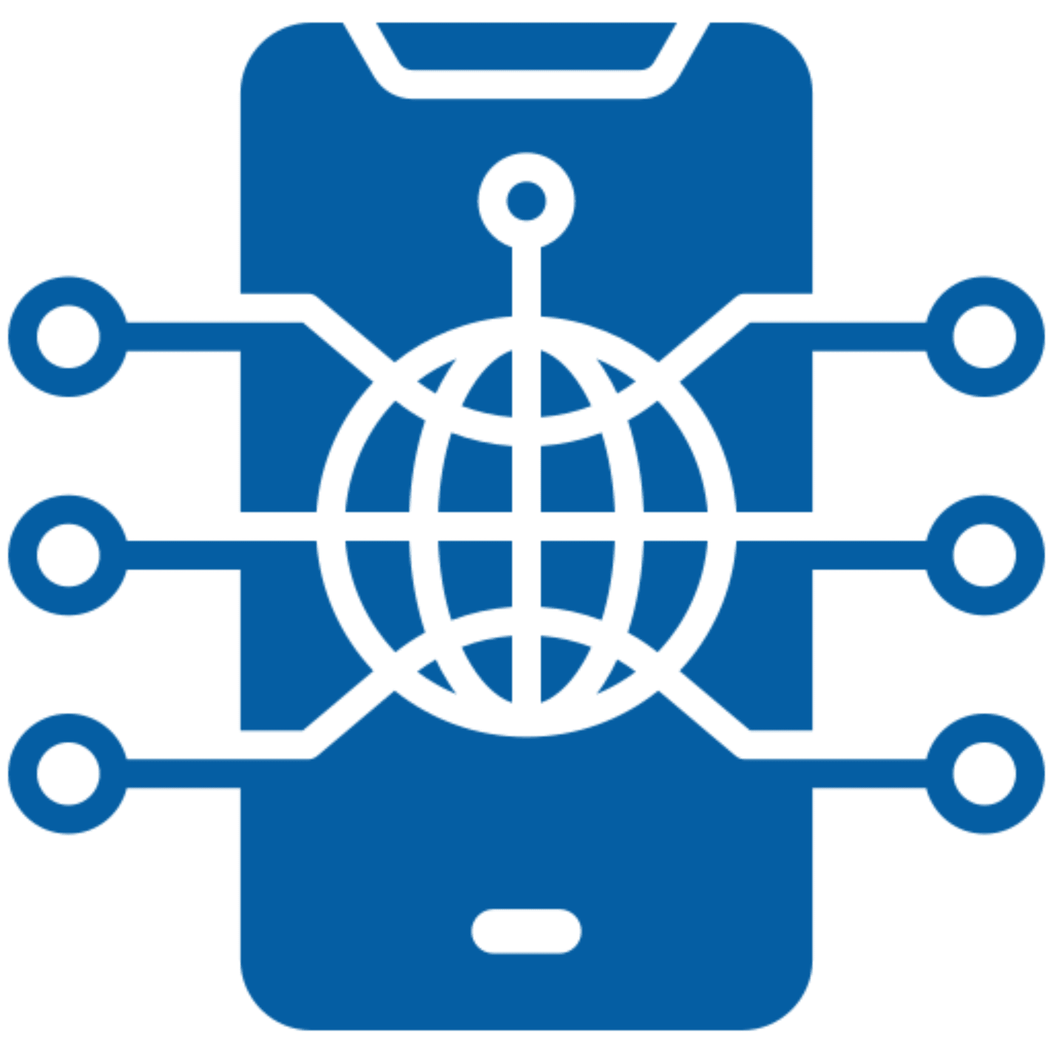 Smartphone with connected globe network icon.