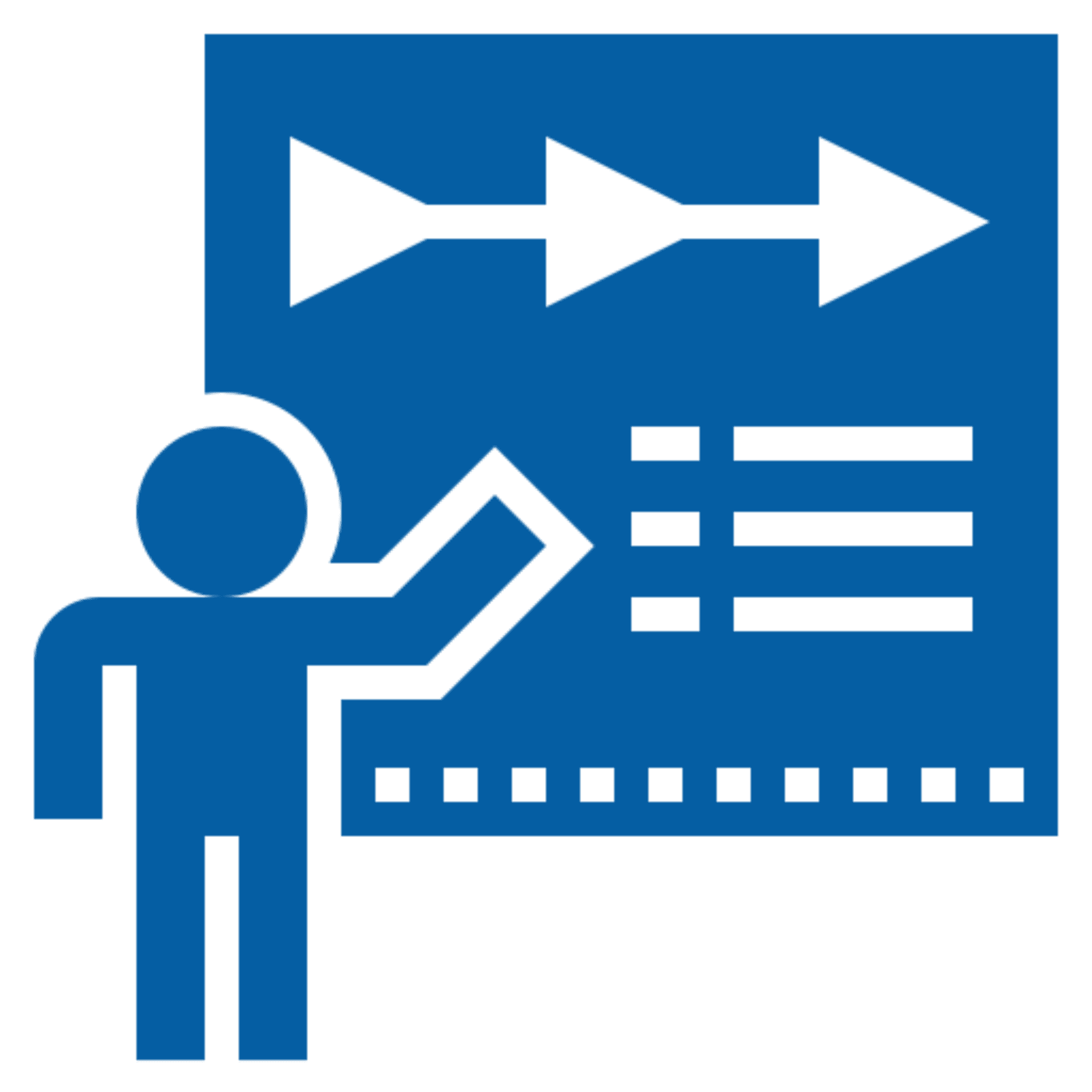 Person presenting flowchart and list diagram.
