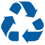 Blue recycling symbol on black background.